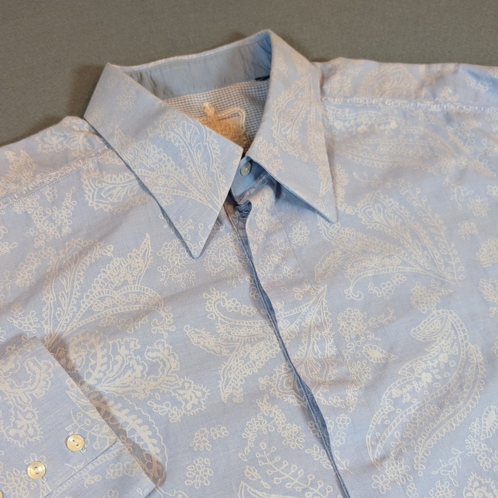 Robert Graham Mens Blue Paisley Print Button Down Dress Shirt‎ Size XL